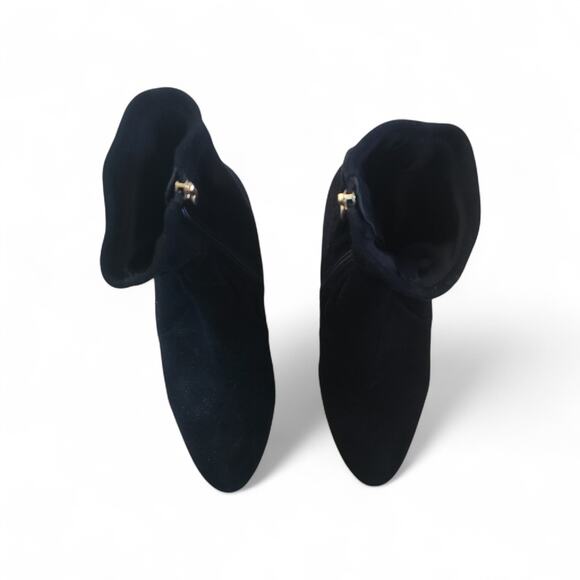 Via Spiga Black Suede Ankle Booties 8.5M Gold Metallic Block Heel Vero Cuoio - Picture 4 of 13